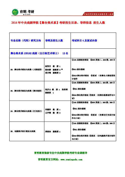 中戏考研-2016年中央戏剧学院艺术硕士舞台美术理论与实践 人物造型考研历年真题试题