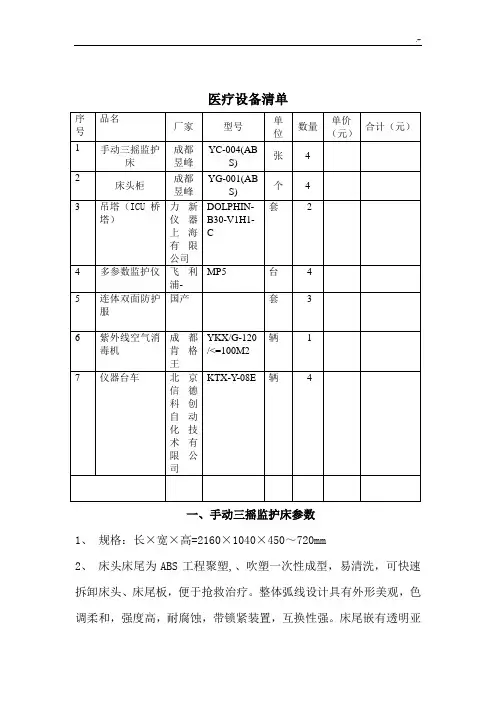 医疗单位诊疗设备采购清单