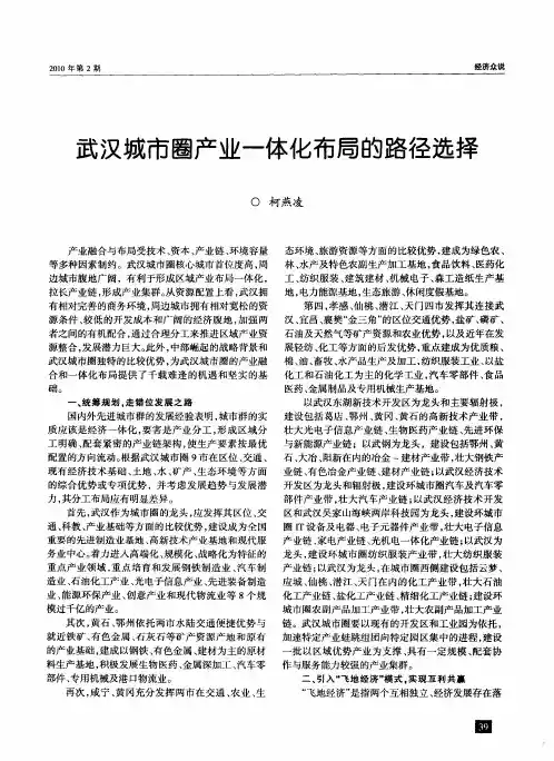 武汉城市圈产业一体化布局的路径选择