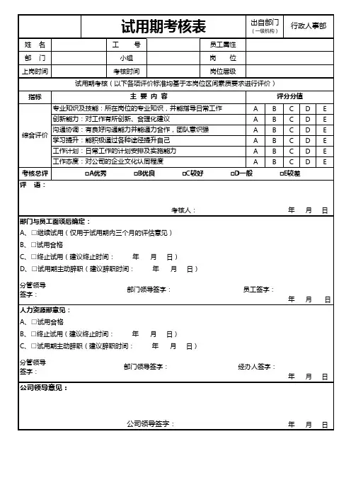 试用期考核表模板