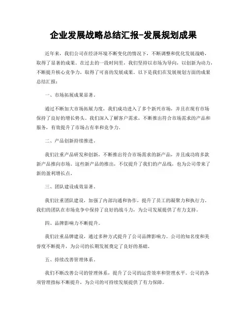 企业发展战略总结汇报-发展规划成果
