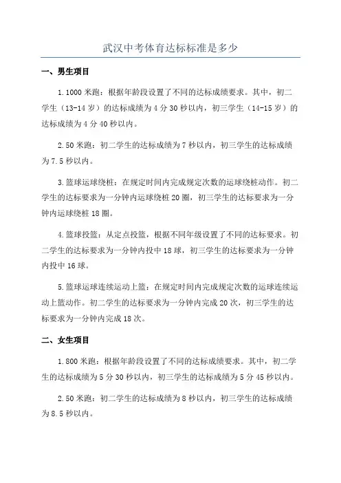 武汉中考体育达标标准是多少