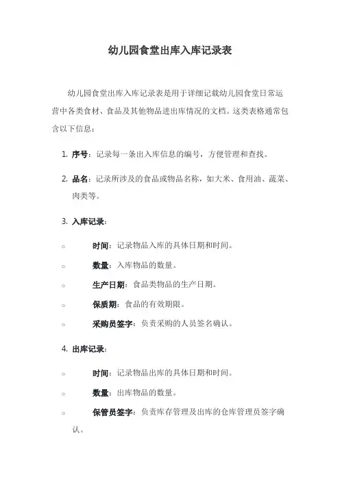 幼儿园食堂出库入库记录表