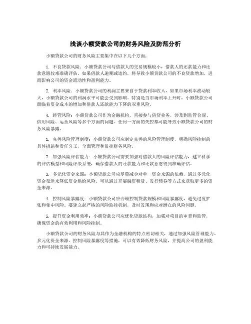 浅谈小额贷款公司的财务风险及防范分析