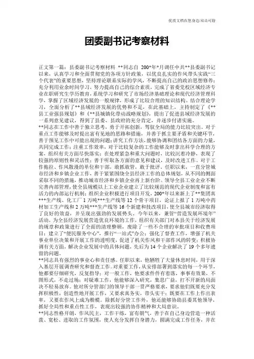 团委副书记考察材料