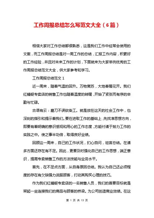 工作周报总结怎么写范文大全6篇