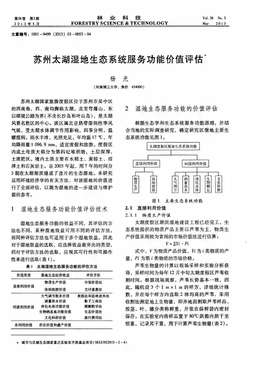 苏州太湖湿地生态系统服务功能价值评估