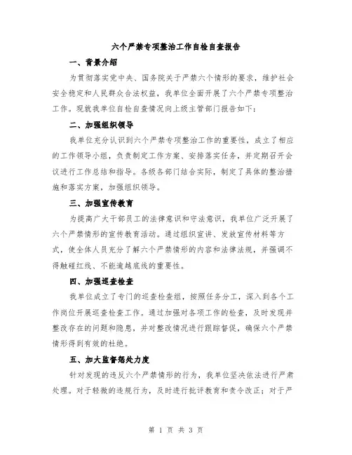 六个严禁专项整治工作自检自查报告