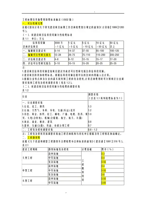 工程前期及其他费用取费标准
