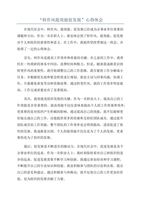 “转作风提效能促发展”心得体会