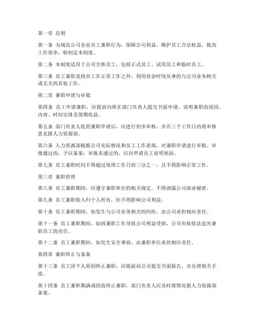 公司企业员工兼职管理制度