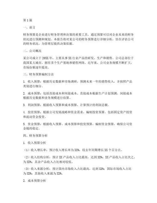 财务预算及分析报告(3篇)