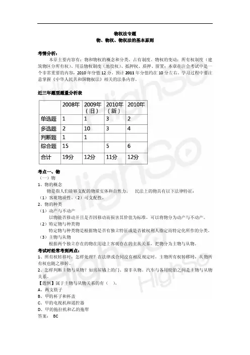 CPA 经济法 专题 物权法 物、物权、物权法的基本原则