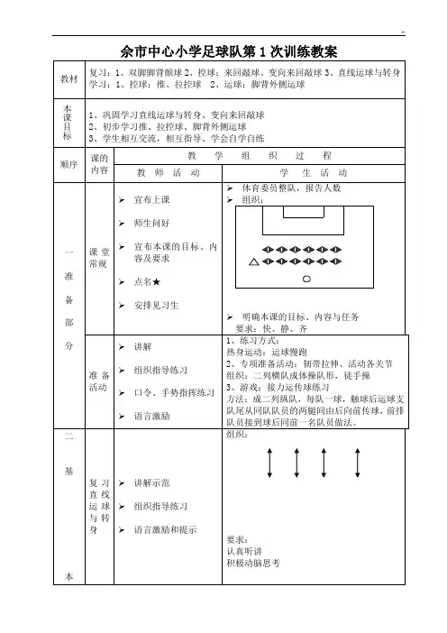 小学足球队训练课程教案(共15篇)