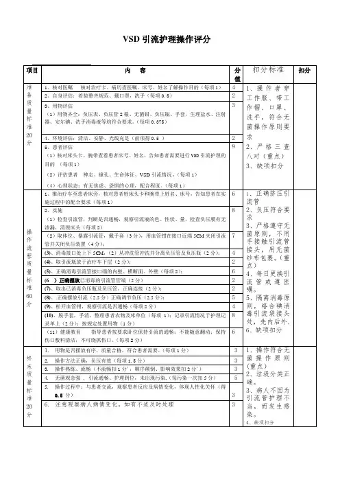 VSD引流护理操作程序及考核评分标准