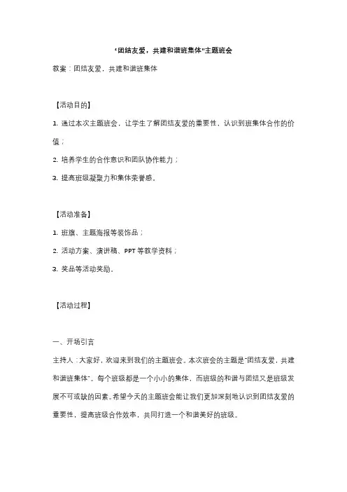 “团结友爱,共建和谐班集体”主题班会