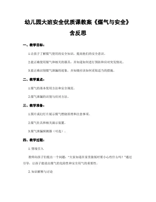 幼儿园大班安全优质课教案《煤气与安全》含反思