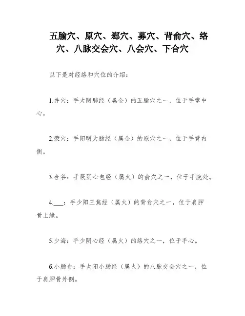 五腧穴、原穴、郄穴、募穴、背俞穴、络穴、八脉交会穴、八会穴、下合穴