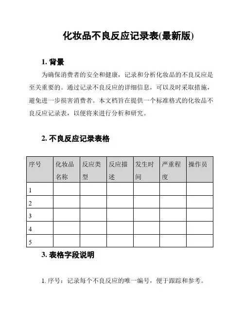 化妆品不良反应记录表(最新版)