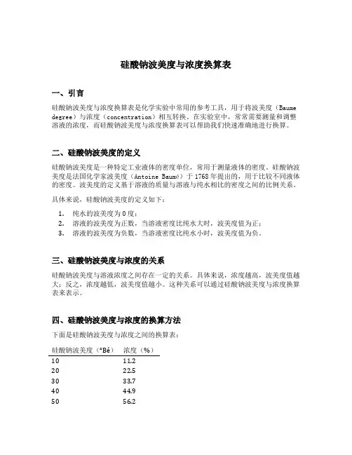 硅酸钠波美度与浓度换算表