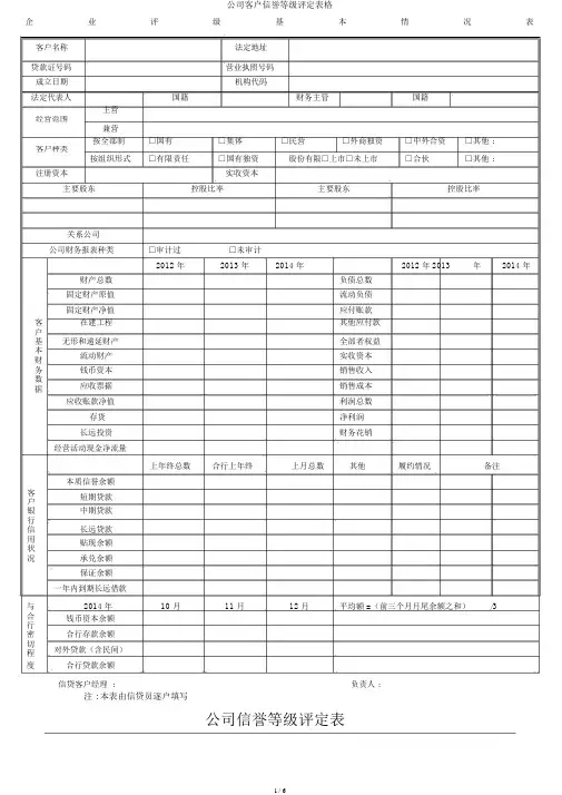 企业客户信用等级评定表格