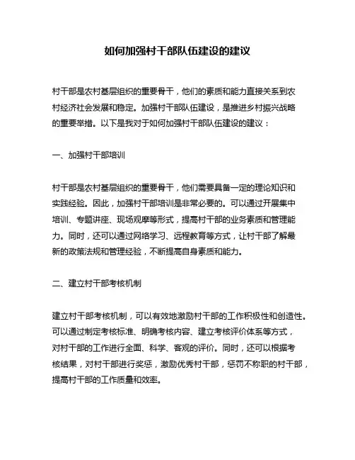 如何加强村干部队伍建设的建议