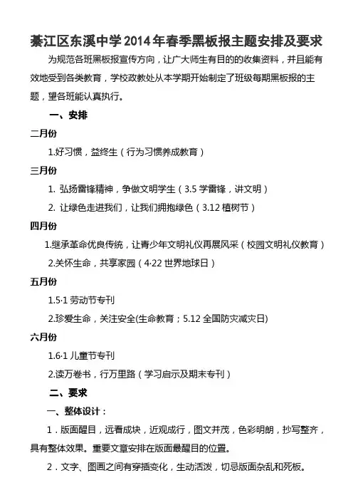 2014-2015学年春季黑板报主题安排表