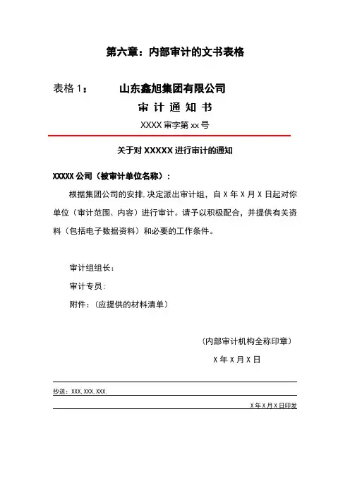内部审计表格
