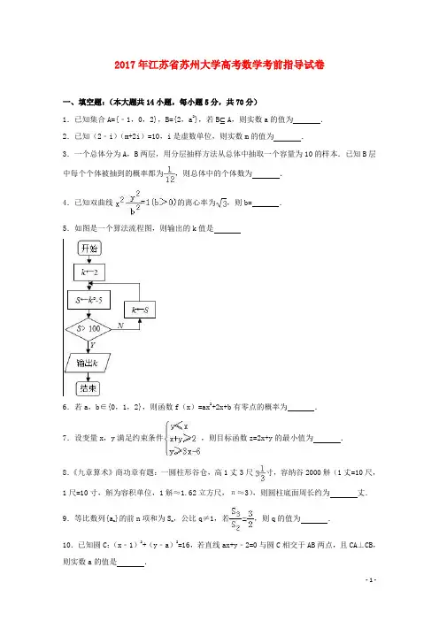 江苏省苏州大学高三数学考前指导试题(含解析)