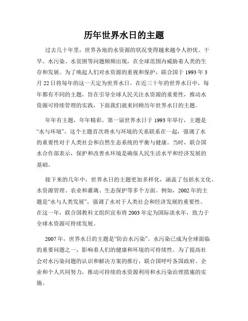 历年世界水日的主题