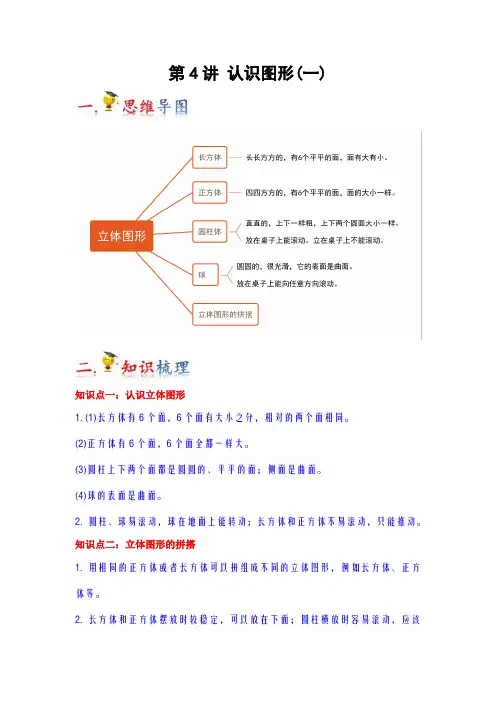 2023-2024年小学数学一年级上册热点难点梳理 第4讲  认识图形(一)(人教版含详解)