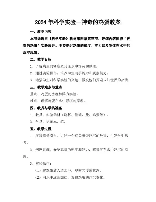 2024年科学实验—神奇的鸡蛋教案