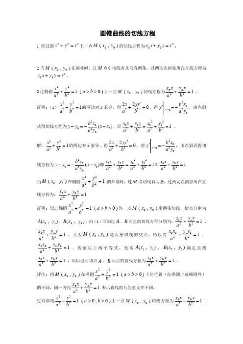 15.9圆锥曲线的切线问题