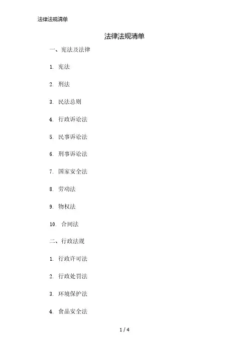 法律法规清单精简版
