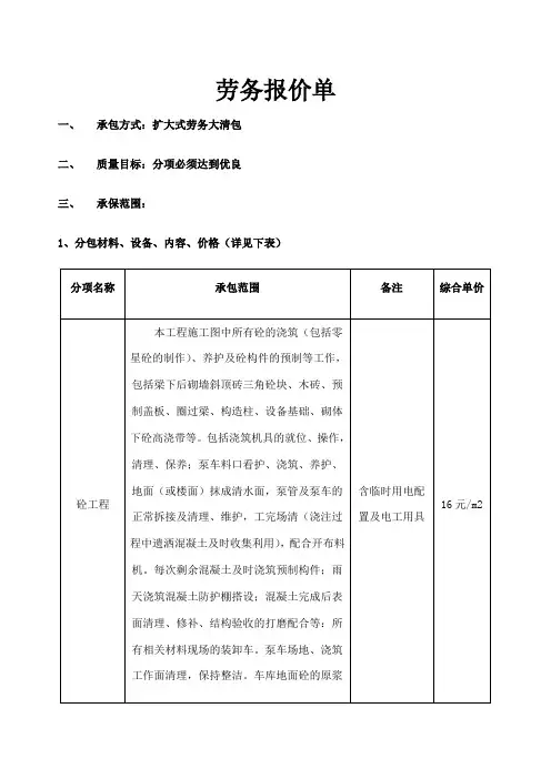 劳务报价单