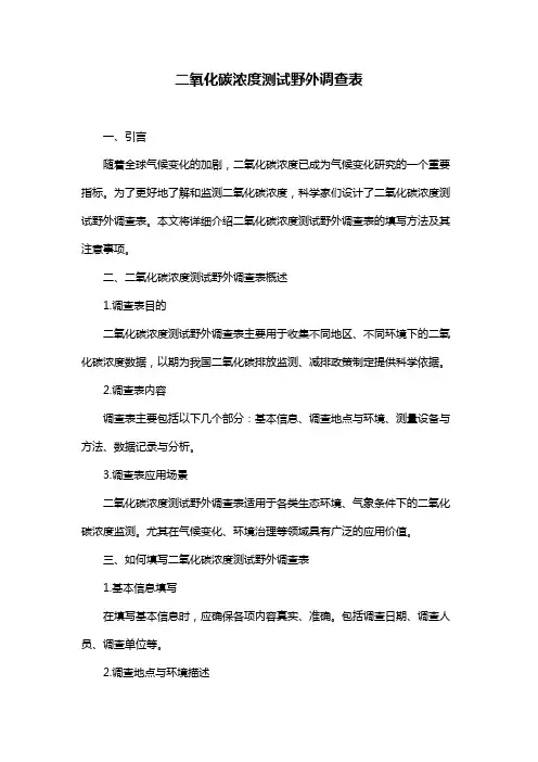 二氧化碳浓度测试野外调查表