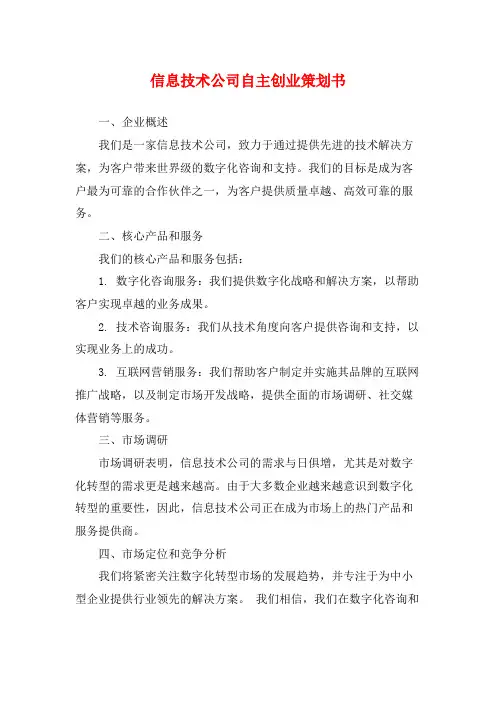 信息技术公司自主创业策划书
