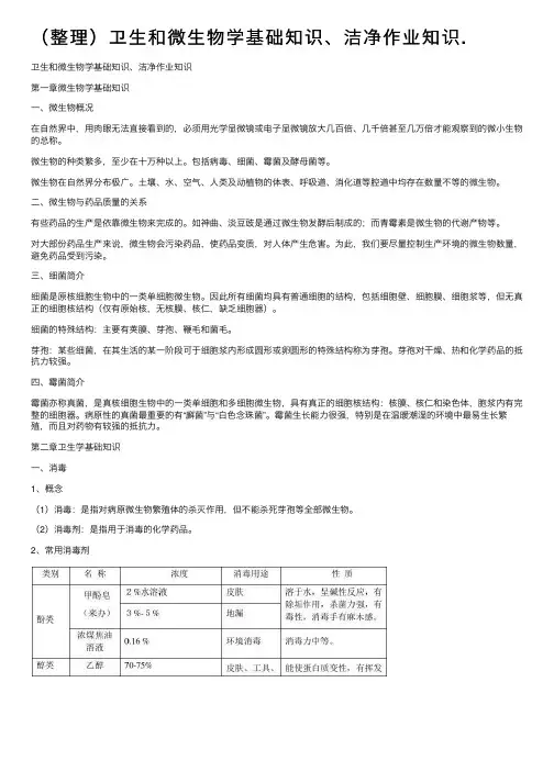 （整理）卫生和微生物学基础知识、洁净作业知识.