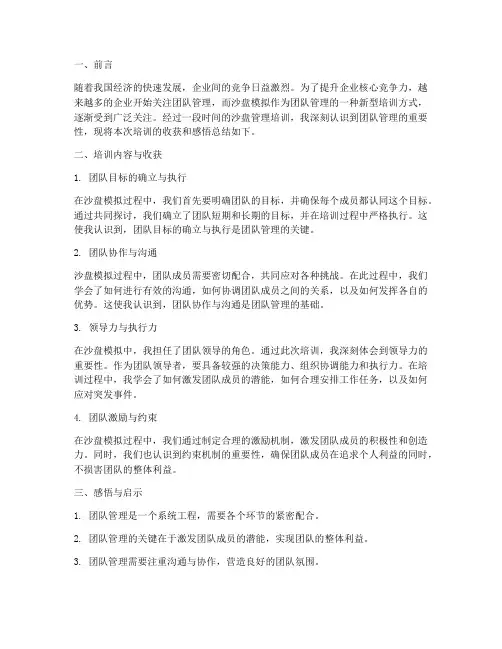 沙盘管理团队总结范文
