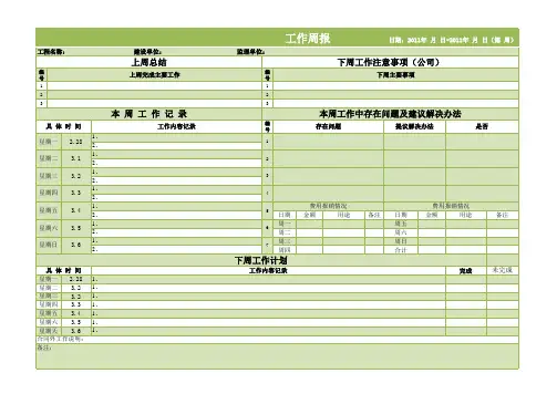WPS表格模板工作周报