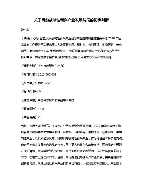 关于当前战略性新兴产业发展阶段的初步判断