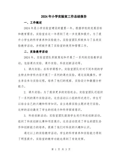 2024年小学实验室工作总结报告