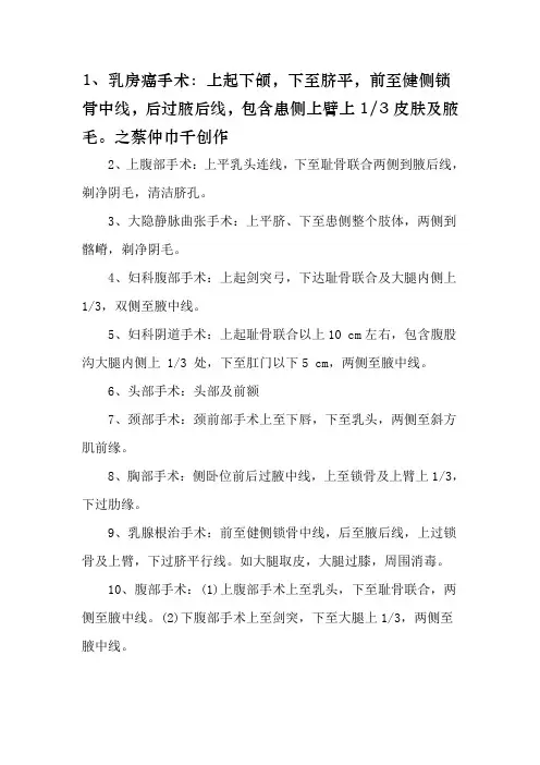 常见手术备皮范围