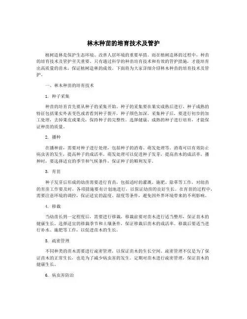 林木种苗的培育技术及管护