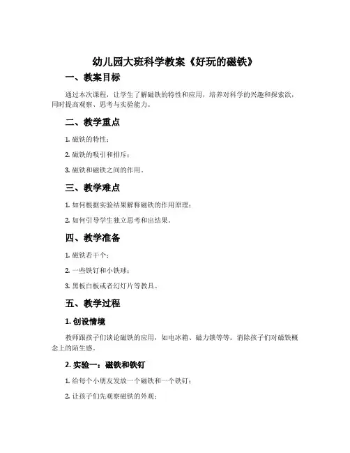 幼儿园大班科学教案《好玩的磁铁》含反思