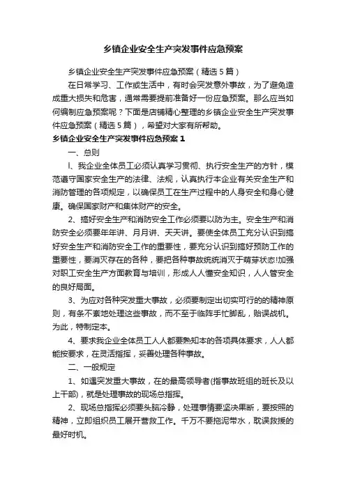 乡镇企业安全生产突发事件应急预案