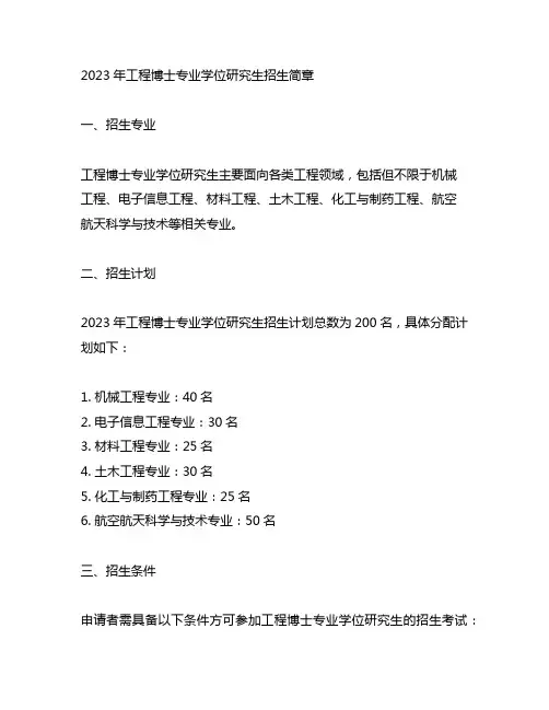 2023年工程博士专业学位研究生招生简章