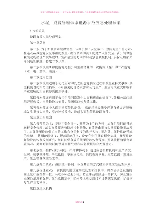 水泥厂能源管理体系文件能源应急预案