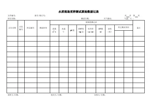 水质现场采样测试原始数据记录1