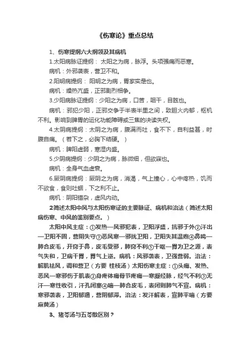 《伤寒论》重点总结